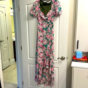 ASTR DAYANARA FLORAL PUFF SLEEVE MIDI DRESS